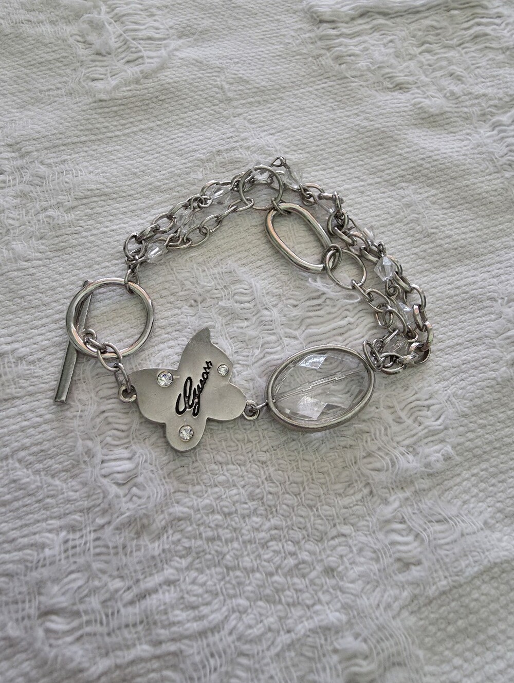 Guess Butterfly Charm Bracelet with Clear Crystal Accent